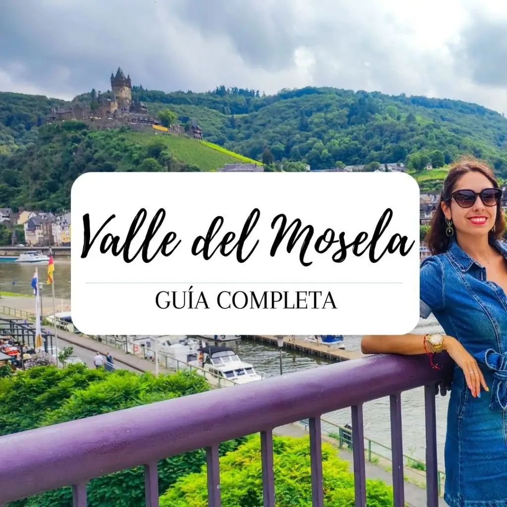 Paisaje del Valle de Mosella, con viñedos en terrazas a lo largo del río Mosela, rodeado de colinas verdes